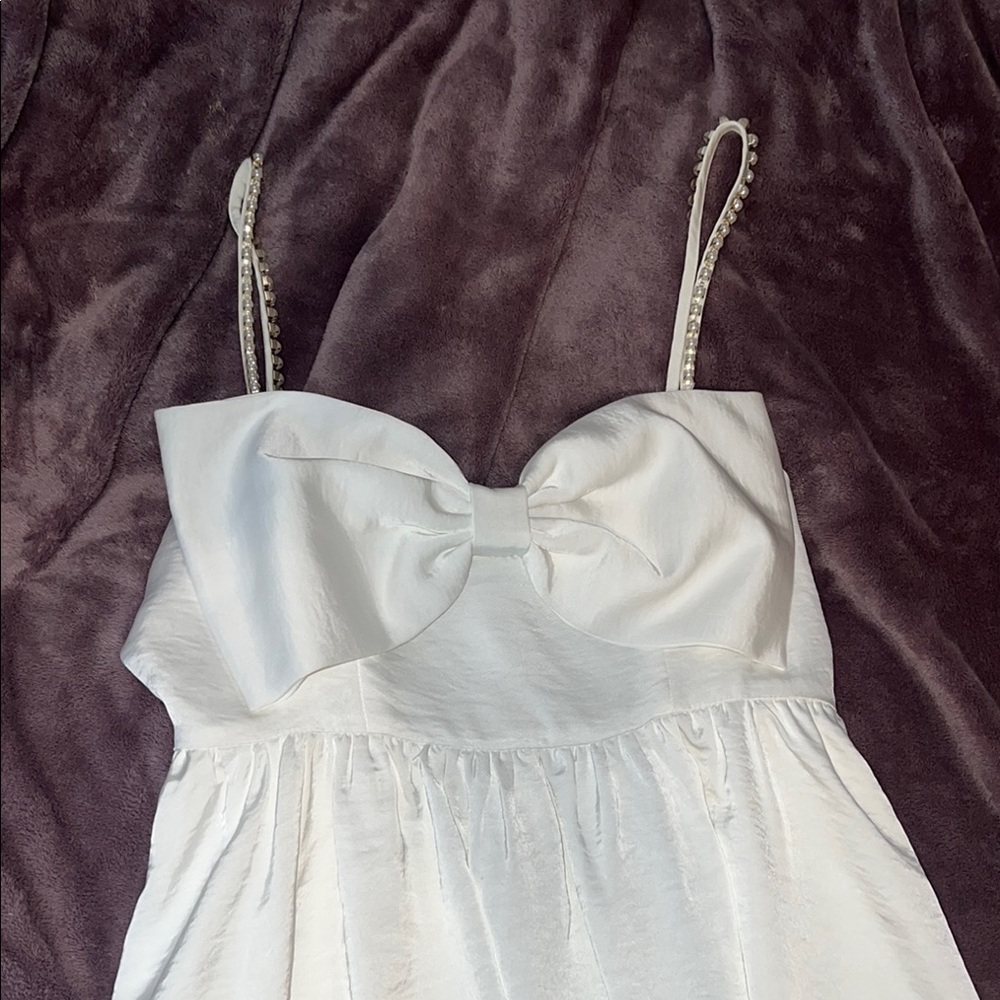 Altar’d State White Bow Dress with Pearls. Elegant White Dress with Bow Detail